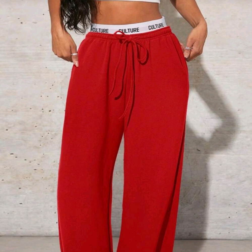 Elegant Red Women's Wide-Leg Pants